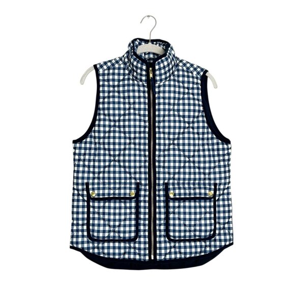 J. Crew Quilted Excursion Vest Gingham Plaid in Blue / White - Sz S - New - Picture 1 of 9